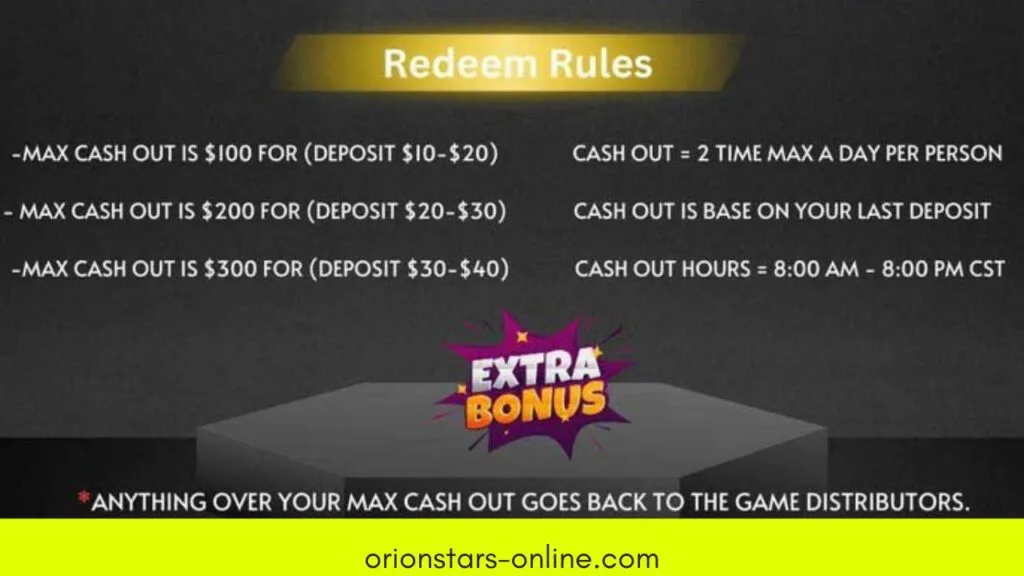 our redemption for deposit on orion stars